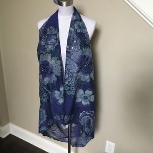 LAFAYETTE blue Floral sequin Oversized wrap Scarf